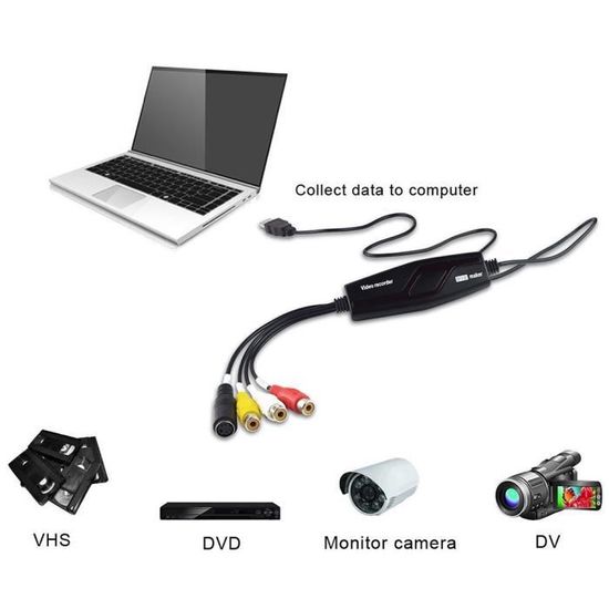 Convertisseur Audio Vidéo USB,Vidéo Capture Graveur Adaptateur Transfère Le  Format Hi8 VHS vers Un DVD Numérique pour Windows 1087XP