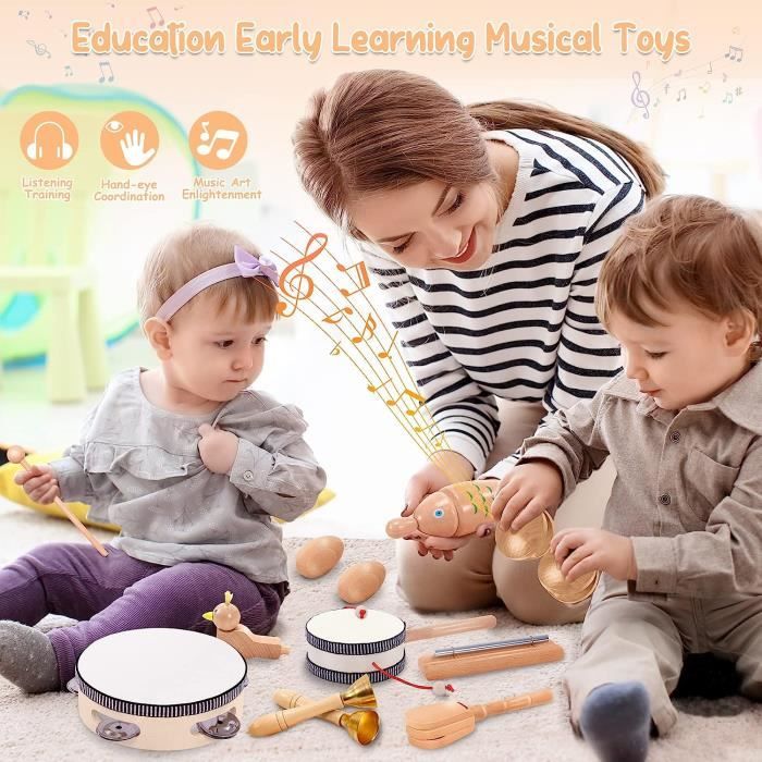 Jouets Musicaux En Bois Pour Enfants - 5 Instruments De Percussion - Éveil Musical Dès Bébé
