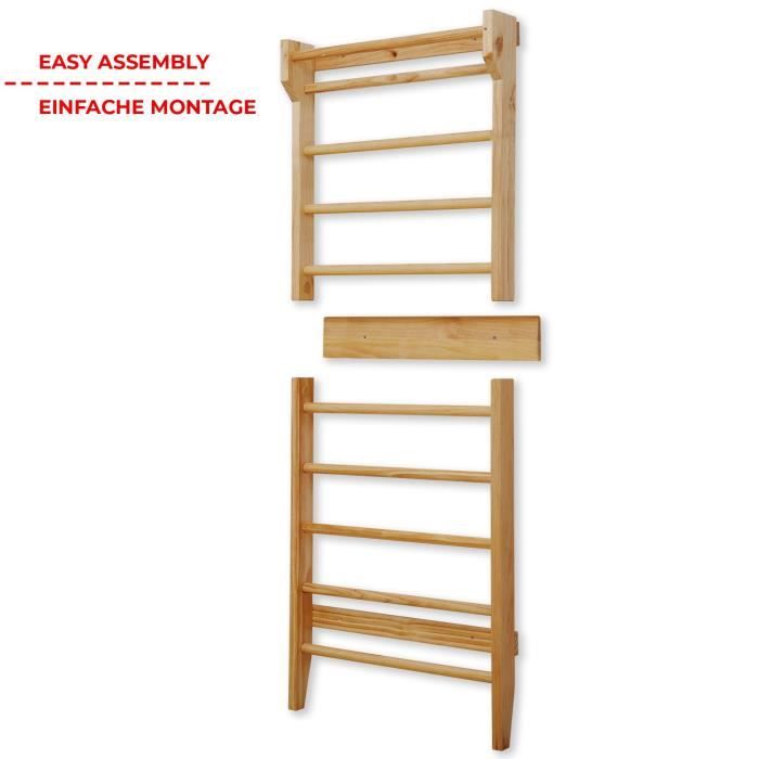 Espalier Suédois En Bois De Pin 195x80x14 Cm - Charge Max 150 Kg, Pour Fitness à Domicile, Enfants Et Adultes