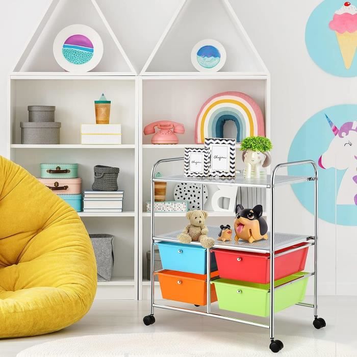 Tour De Rangement à Tiroirs En Plastique Blanc - 6 Tiroirs Avec Roulettes, Meuble Pratique Pour Bureau, Salle De Bain Ou Chambre