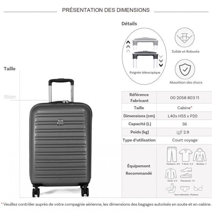 Valise Delsey Paris Segur 2.0 – Gris – Neuve Sous Emballage D'origine