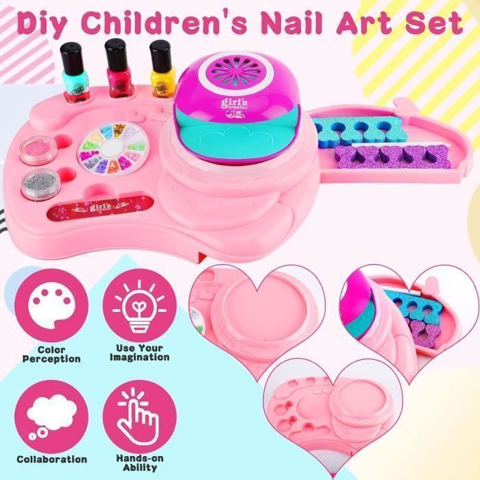 Coffret Beauté Princesse Enfant – 6 Vernis à Ongles à L’Eau Pelables Non Toxiques – Parfum Fraise + Accessoires Glamour