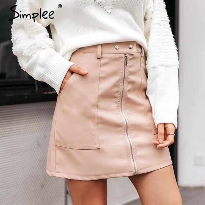 Jupe Simplee Vintage automne cuir femmes jupe crayon taille haute
