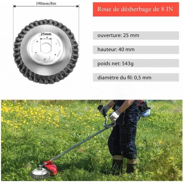 Tête Débroussailleuse Fil Acier 8 Pouces (200 Mm) Tête De Désherbage En Fil D'acier, Brosse Pour Débroussailleuses De Jardin, Roue Rotative Pour Tondeuse à Gazon, Désherbage Et Enlèvement De Rouille (avec Vis