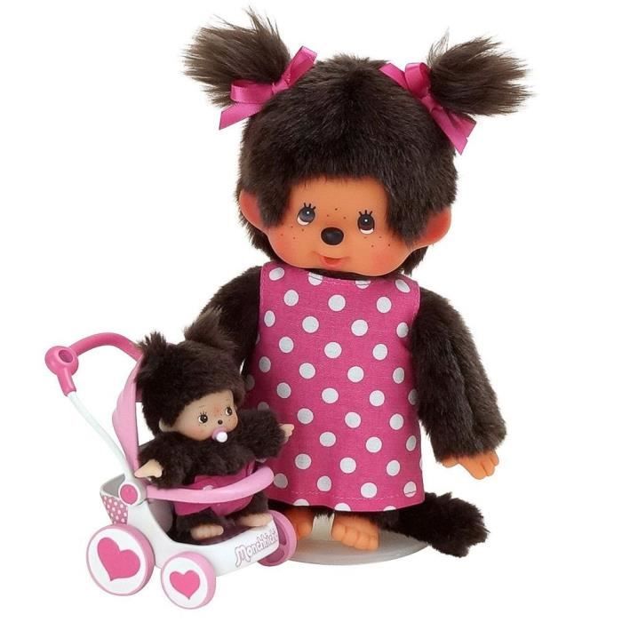 Ancienne peluche Kiki (18cm) Monchhichi TBE avec sac à dos