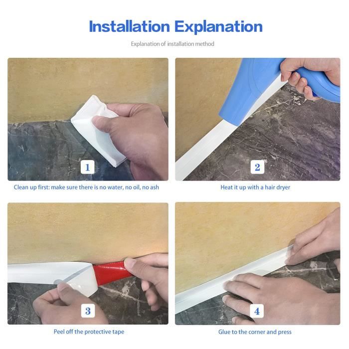 Joint Silicone Blanc Salle de Bain ZHUODIKE Plinthe Souple — free download