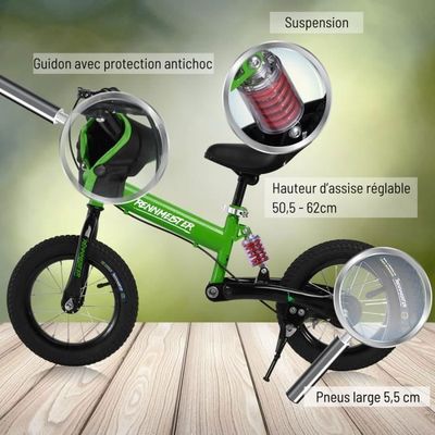 Velo draisienne pour Enfants Vert fonce Rennmeister sans pedale Suspension Max 50kg Freins Tambour Rembourrage Anti Choc Selle Cdiscount Jeux Jouets