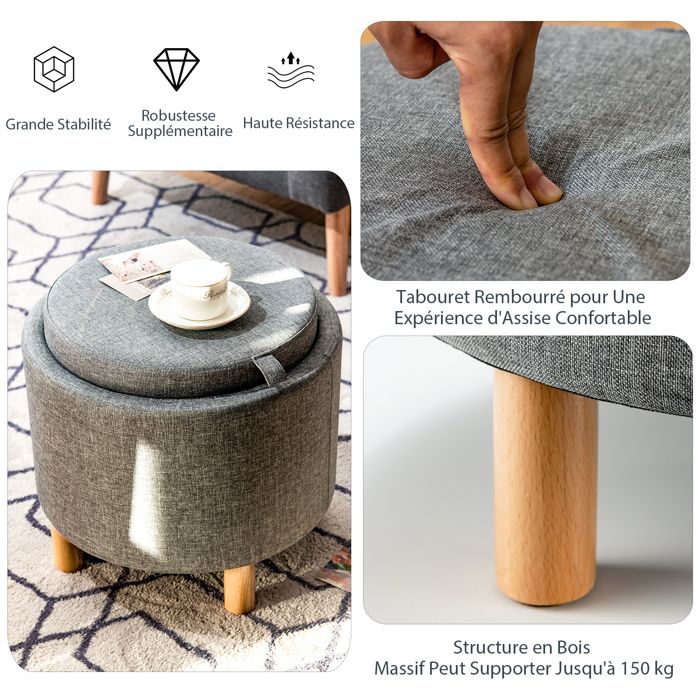 Lot De 2 Pouf Rangement, Tabouret Rangement Avec Couvercle, Capacité