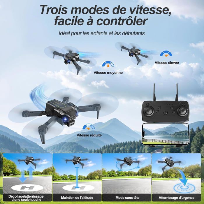 F417 Drone avec Camera pour Enfant 1080P,RGB Light Drone avec 90