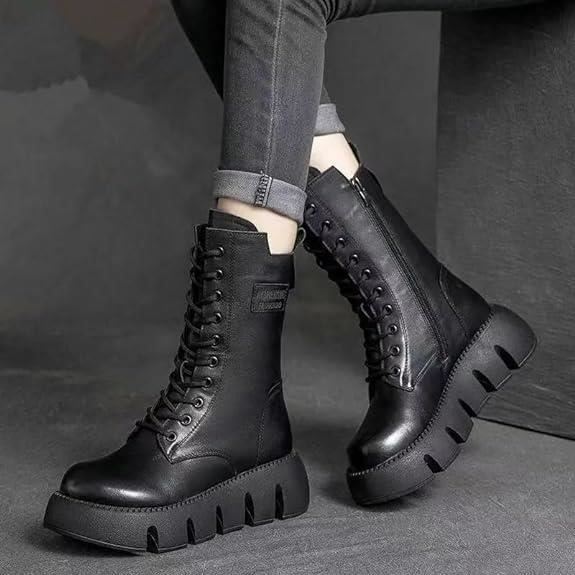 Bottes Femme Lacets Noires Tendance et Confortables Semelle