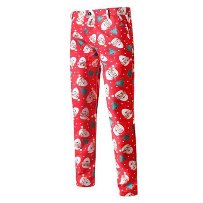 Costume De Noël 2 Pièces Homme Festif - Veste Ajustée Imprimée Arbre De Noël & Pantalon - Idéal Mariage Et Soirées