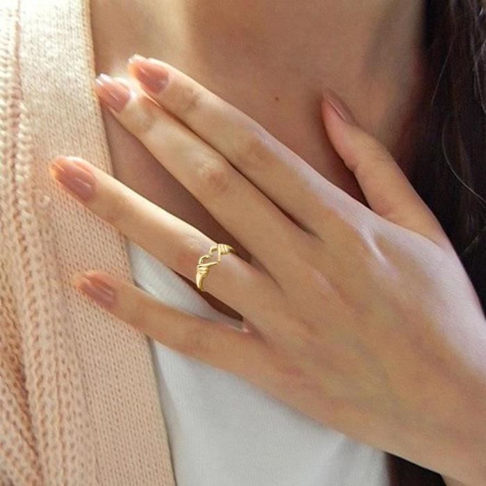 Bagues Pour Femmes Bague Coeur Romantique En Or Bague De Promesse Danniversaire De Mariage Reglable Yellow M Yellow Achat Vente bague anneau bague