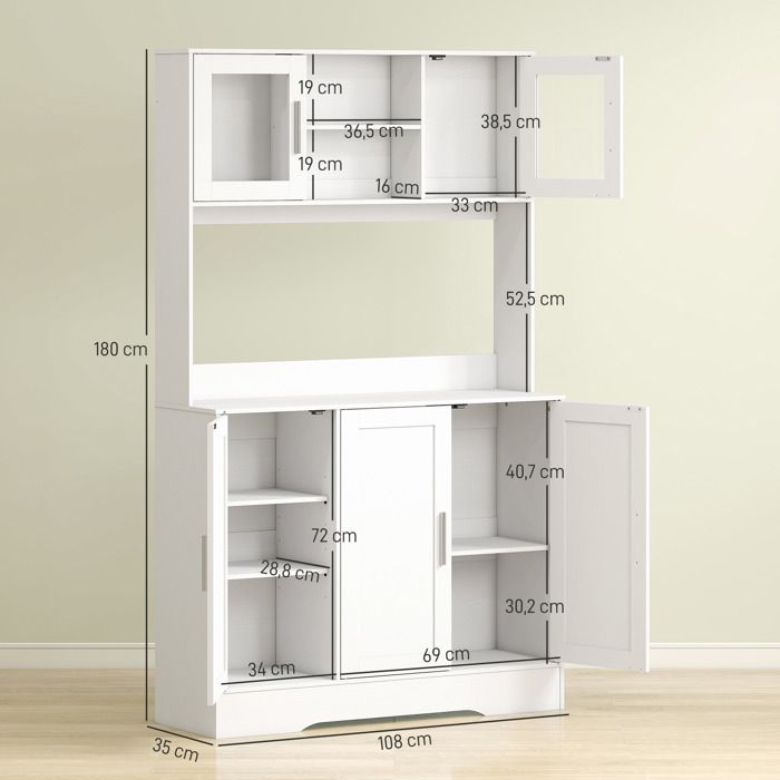 Armoire De Cuisine HOMCOM Buffet Avec Placards Et Étagères Réglables - Blanc 58,2x30x123cm
