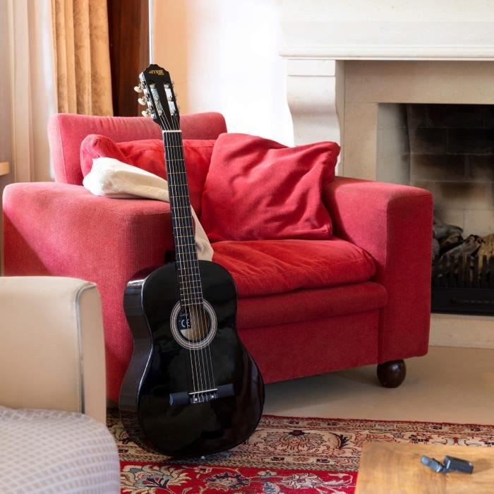 MAX SoloArt - Guitare classique adulte débutant - Noir, livré avec un  tuner, un sac de transport, des médiators et une sangle - Cdiscount  Instruments de musique
