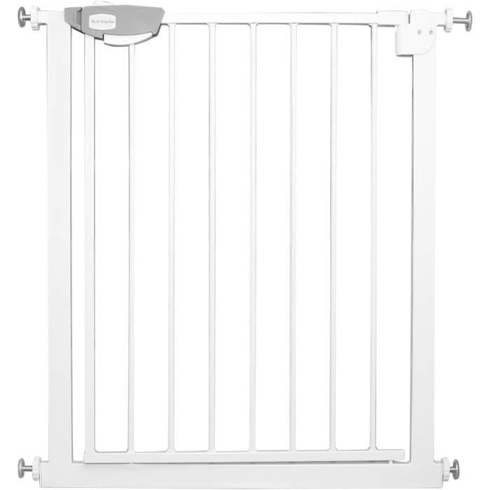 Barriere de Securite porte et escalier 75-82cm sans perçage, adaptée pour  les enfants ,animaux auto-close métal blanc