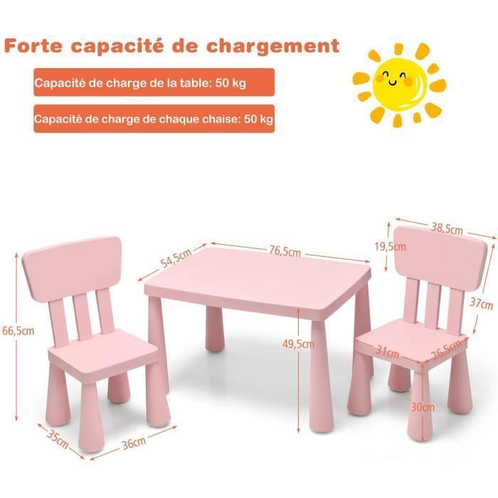 Ensemble Table Et 2 Chaises Enfant LIFEZEAL - PP Robuste, Charge 50 Kg, Ergonomique | Pour Jeu Et Étude 1-7 Ans