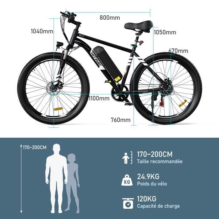 HITWAY velo electrique VAE Noir VTT electrique 26 x 3.0 Ville E Bike Batterie au Lithium Amovible 48V15AH Shimano 7 Vitesses Cdiscount Sport