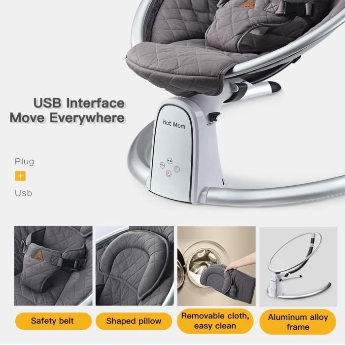 Balancelle Bébé Transat électrique à 5 vitesses avec Affichage LED, Chaise  Berçante Angle Réglable, gris - Cdiscount Puériculture & Eveil bébé