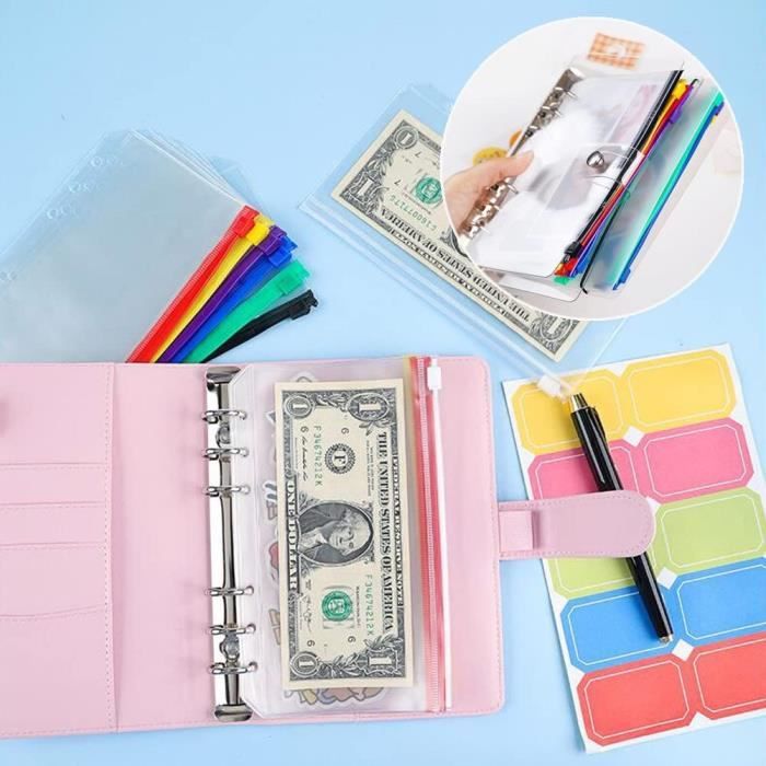 Hyxodjy 12 Pièces Pochettes Classeur 6 Anneaux A5 Pochette Plastique A5  Transparent Étanche PVC Dossiers à Glissière 6 Trous Sacs Zippés à Feuilles  Mobiles pour Documents Cahiers Cartes Taille A5 : 