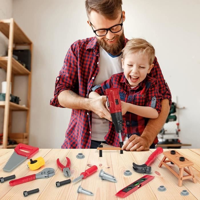 KID-OBY - Etabli Bricolage avec Outils et Perceuse pour Enfants