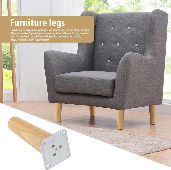 4 Pieds De Meuble En Bois Noyer – 4 Pouces, Avec Vis Et Patins, Pour Canapé Ou Meuble !