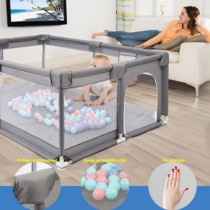 Parc Bébé PARVULI 120x180cm - Enclos Pliable Avec Tapis Rembourré, 6 Poignées - Sécurité Et Jeu Pour Maison