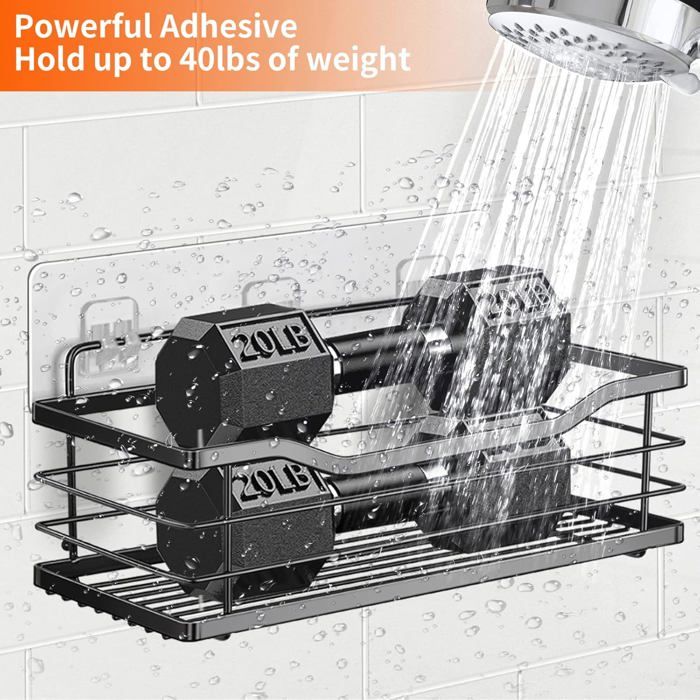 Étagère De Douche Sans Perçage CHEPULA - Lot De 3, Acier Inoxydable Noir, Support Jusqu'à 15 Kg, Adhésif Puissant - 9