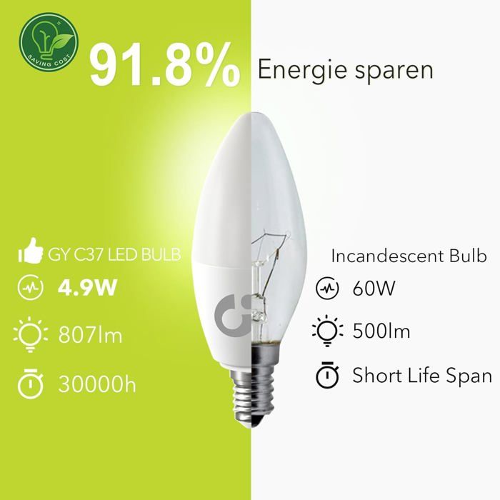 Ampoule LED E14 12W,6000K 1450LM, 84 LEDs, Équivalent Lampe Halogène E14 100W, AC 220V, Lot De 6 - Maison
