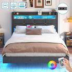 Lit 140x190 cm avec Sommier - NHHF - avec LED et USB - Lit Flottant 2 Personnes - Tête de Lit Rembourrée avec Rangement - Gris