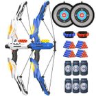 BLEOSAN Jeu de flèches et d'arc pour enfants Compatible avec les balles Nerf Gun avec 40 fléchettes Nerf 2 Cibles 6 cibles de bouteille