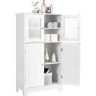 GOPLUS Meuble de Rangement 60x30x108,5cm,Placard Buffet sur Pied, avec Etagère Réglable, avec 4 Portes et Verre Trempé, Blanc