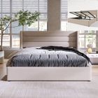 HOM2SEEKER Lit coffre 180x200cm Tissu en lin avec sommier à lattes métal,Lit double hydraulique avec Espace de rangement,Beige