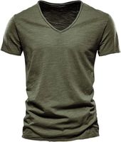 T-Shirt Homme À Manches Courtes en Coton À Col en V À La Mode pour Hommes Hauts Chic Slim Fit Basiques Couleur Unie Tee Shirt Sport