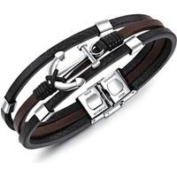 Bracelet en cuir - ORGANGONFAND -  Bracelet homme - Cadeaux d'anniversaire et de Noël - noir