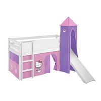 Lit surélevé ludique JELLE 90 x 190 cm Hello Kitty lilas - LILOKIDS - avec rideaux, tour et toboggan