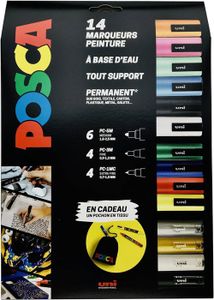 MARQUEUR Uni Mitsubishi Pencil Maxi Pack Multi-Pointes 14 Marqueurs Peinture à Base d'Eau Tout Support Couleurs et Pointes.[G93]