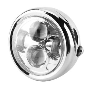 Phares feux Moto universel rétro lumineux LED 12V H4 35W phare moto rond  tête lampe frontale avec support noir - 7 pouces - Cdiscount Auto