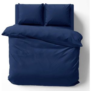 HOUSSE DE COUETTE SEULE Housse de couette Mako Satin 100% coton - 200x220 cm Bleu Marin - Parure de lit avec 2 taies d'oreiller 80x80 cm