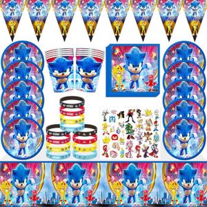 SET VAISSELLE JETABLE  56 Pièces Vaisselle Anniversaire Sonic Decoration Décorations D anniversaire Enfants Ensemble Fournitu