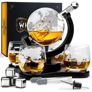 Set Whiskey Luxueux Carafe à whisky avec 4 pierres à whisky bec verseur Carafe Whisky – Bateau – 1000 ml – Coffret Cadeau Homme robinet et 2 verres à whisky 1 l Whisiskey 
