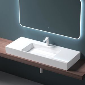 LAVABO - VASQUE Mai & Mai Lavabo suspendu vasque à poser blanc 120cm évier lave mains salle de bain sans trop-plein Col12-1200-M