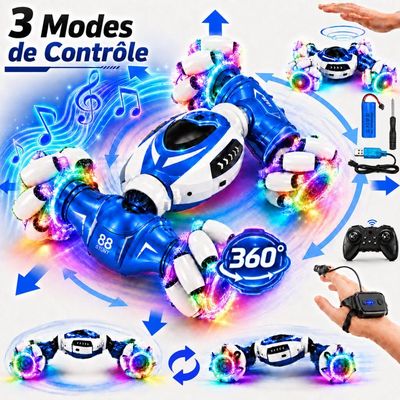 Voiture Transformable En Robot Télécommandée – 2 En 1 Avec Rotation 360°, Lumières Et Sons – Cadeau Noël Enfant 4-6 Ans