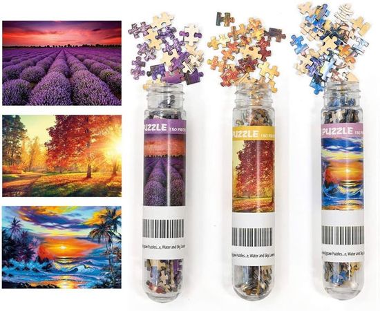 Lot De 3 Mini Puzzles 150 Pièces – 15 X 10 Cm – Carton Recyclé – Idéal Pour Adultes Et Enfants – Cadeau Détente Et Déco