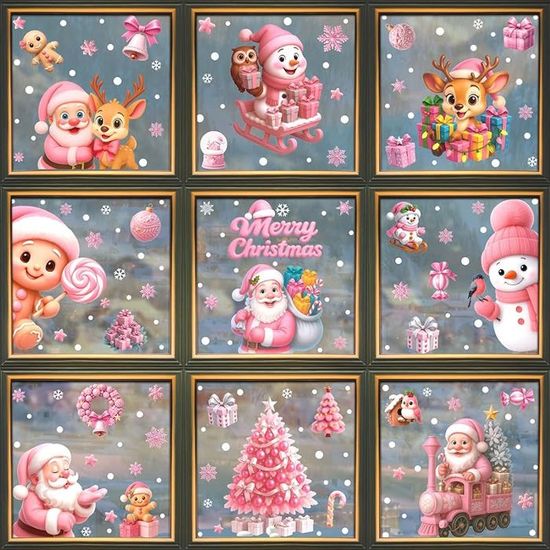 Autocollant Sticker Noel - 9 Plaques Déco Pour Fenêtre Vitre Miroir Frigo Decoration Interieur Noel Electostatique Reutilisable Phonillico 91600071