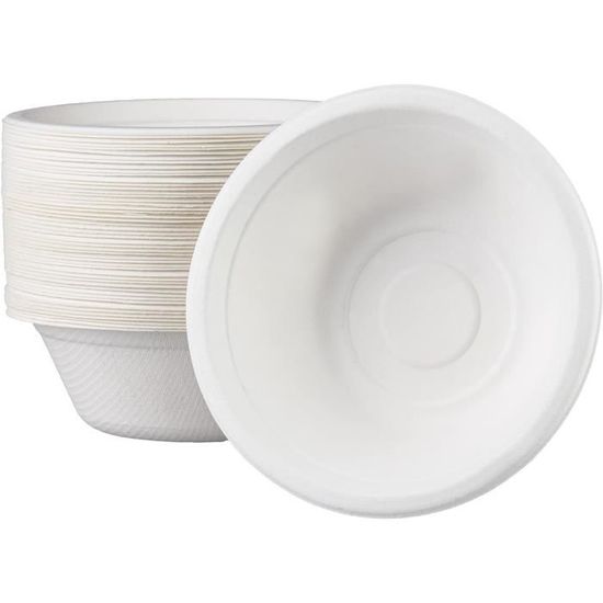 50 Bols Jetables 480ml En Canne à Sucre - Bols Biodégradables Compostables Pour Pique-Niques Et Fêtes