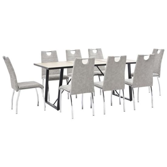 *ME9170Chic Ensemble Table à Manger 1 Table et 8 Chaises Style industriel Décor - TABLE À MANGER COMPLÈTE Meuble Cuisine 9 pcs Gris