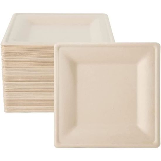 ASSIETTES CARRÉES BIONIC 16x16x1,5 CM BLANC BAGASSE (500 UNITÉS) - REF. 215.90