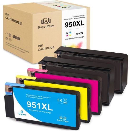 5 Cartouches compatibles avec HP OfficeJet Pro 8610, 8615, 8616, 8620  remplace HP 950XL, HP 951XL (Noire+Couleur)- T3AZUR - La Poste