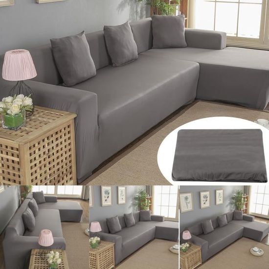 ALA Housse de canapé de protection 3 + 2 places en L d'angle en polyester pour meubles de maison - Gris