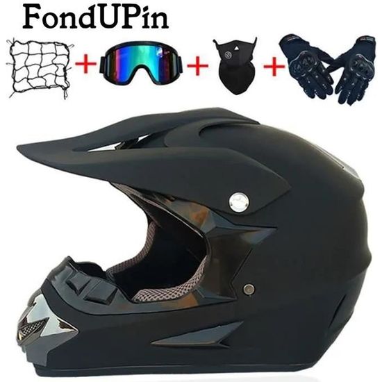 Casque Moto Cross Enfant MRDEAR Clown Démon Noir - Set Complet Avec Lunettes, Gants Et Masque - Taille M